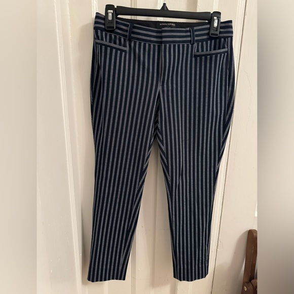 Banana Republic Navy Sloan Crop 0Petite Black Pants with Gray Stripes - Picture 2 of 4